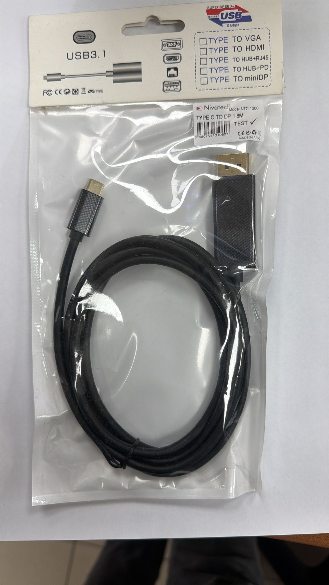 Nivatech NTC1060 TYPE C TO DP 1.8M