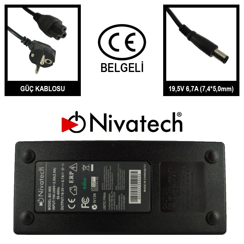 Nivatech BC905 AC/DC LAPTOP POWER SUPPLY 19,5V 6.7 A (7,4*5,0mm) dell