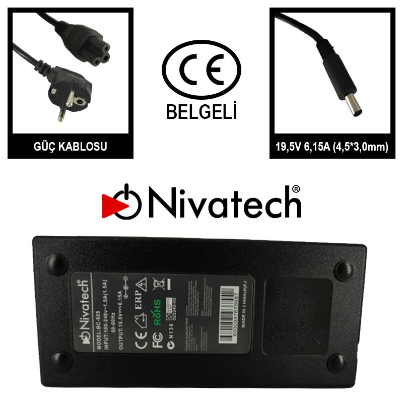 Nivatech BC925 AC/DC LAPTOP POWER SUPPLY 19,5V 6.15 A (4.5*3.0mm) dell