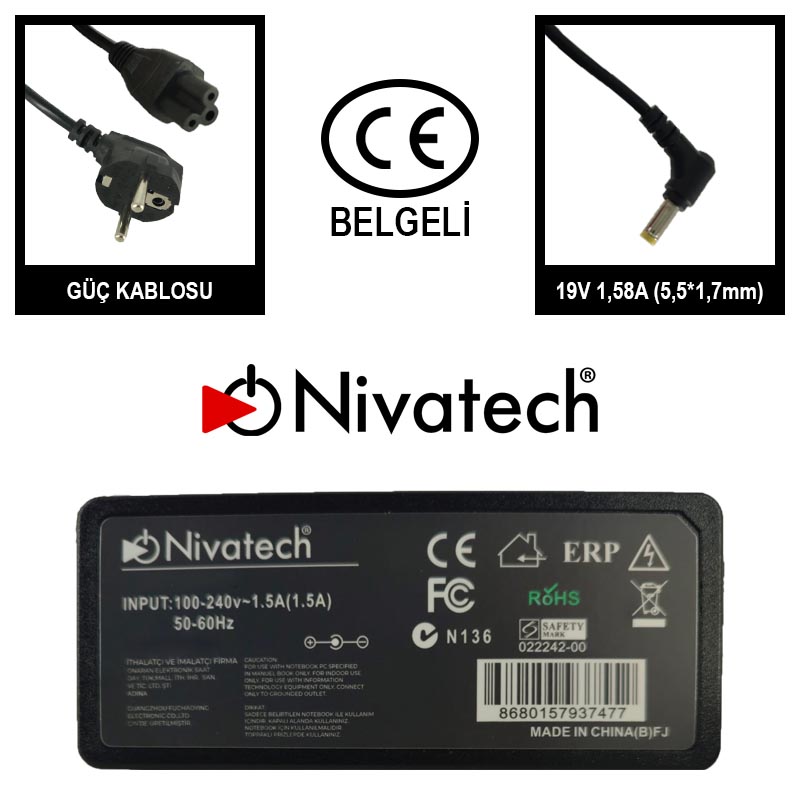 Nivatech BC945 AC/DC ADAPTER 19V1,58A(5,5*1,7mm)