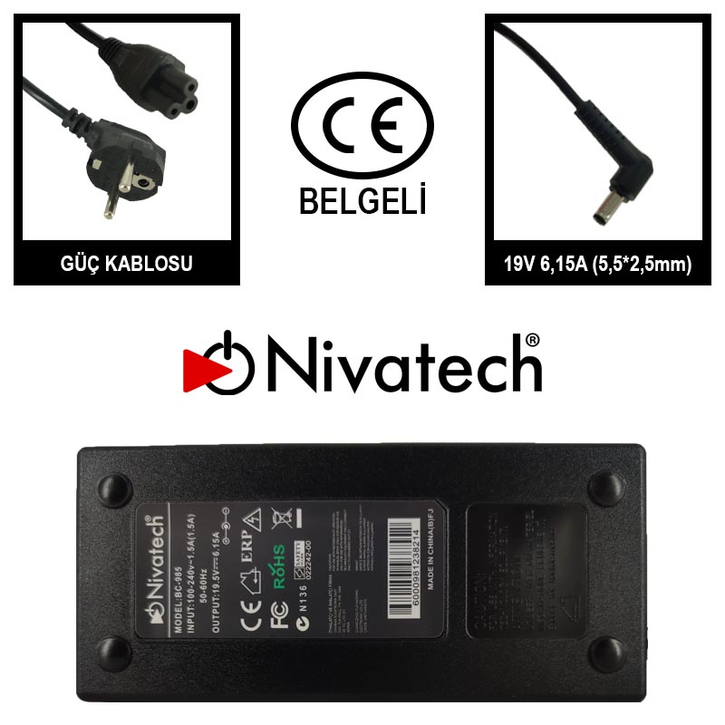 Nivatech BC-985 AC/DC LAPTOP POWER SUPPLY 19,5V 6,15A (5,5*2,5mm) MSI